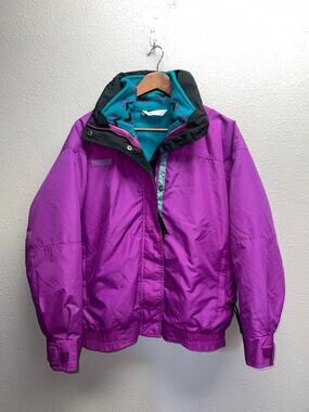 Vintage Womens Columbia Jacket Radial Sleeve Purple Full Zip Bugaboo Ski Large